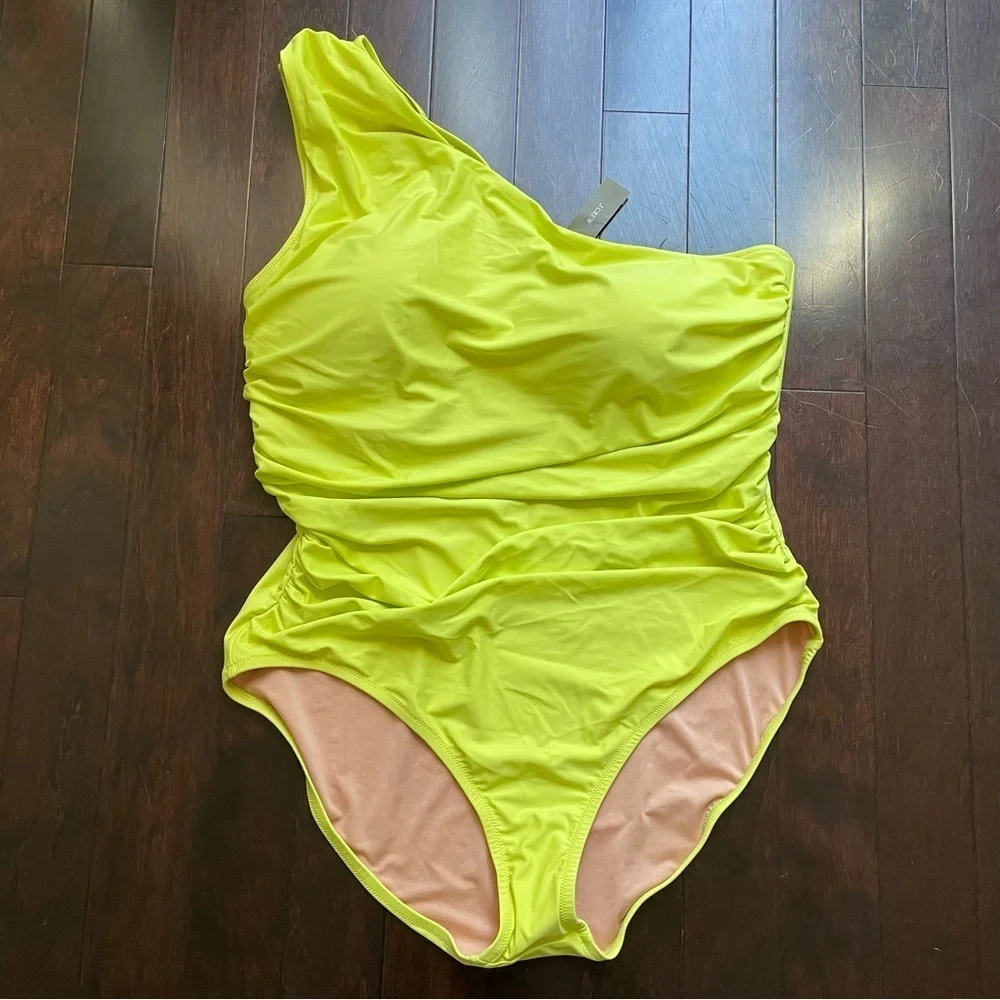 J.Crew Swimsuit size 20 One Piece Runched One Shoulder Built In Bra NWT neon - Picture 1 of 5